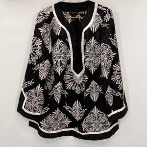 Lane Bryant Plus Black/White Satin Tunic/Blouse
